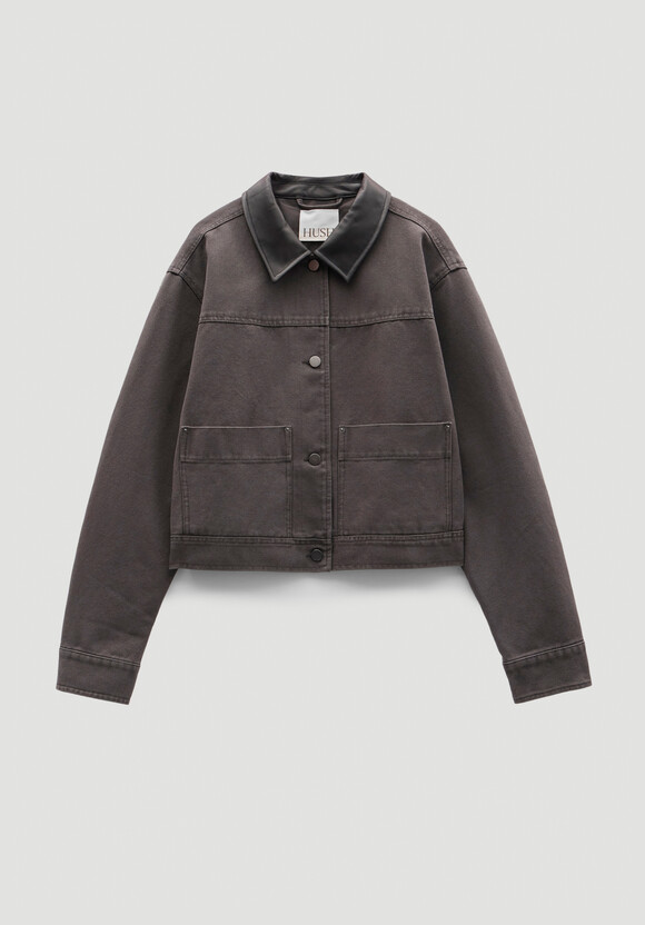 Leather Collar Cropped Jacket