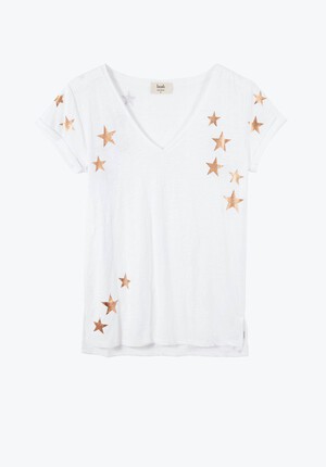 Star V-Neck Cotton Slub T-Shirt