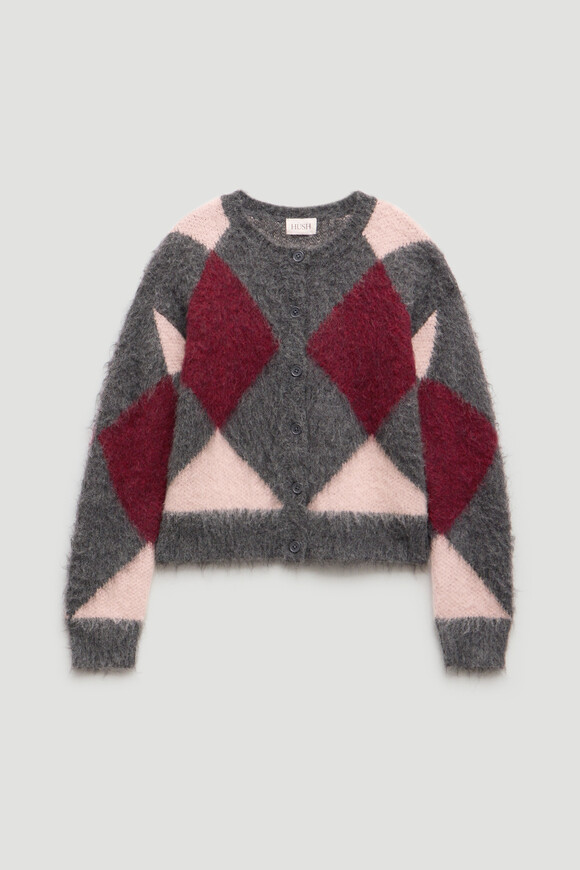 Brushed Argyle Alpaca Blend Cardigan