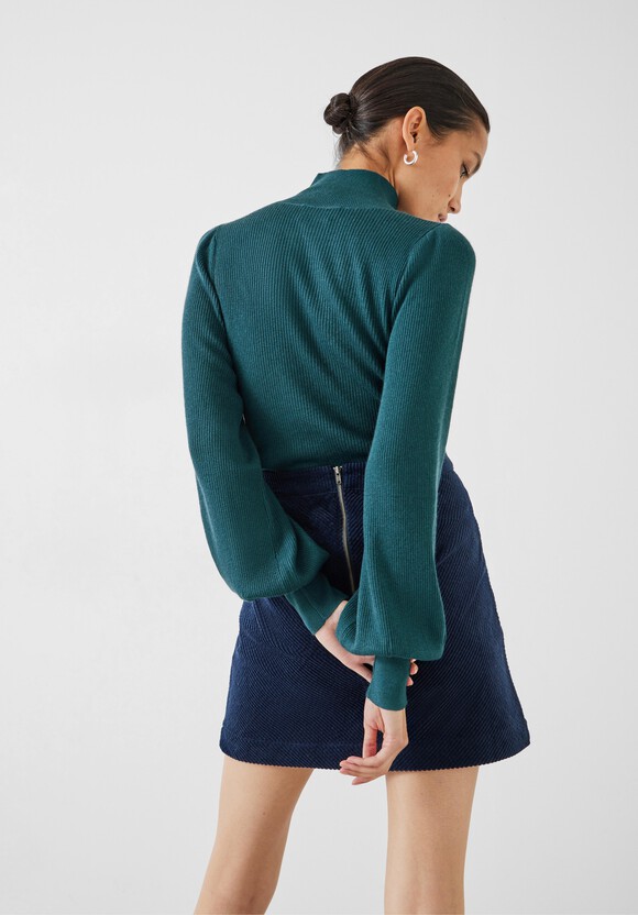 Ribbed Sleeve Roll Neck Jumper