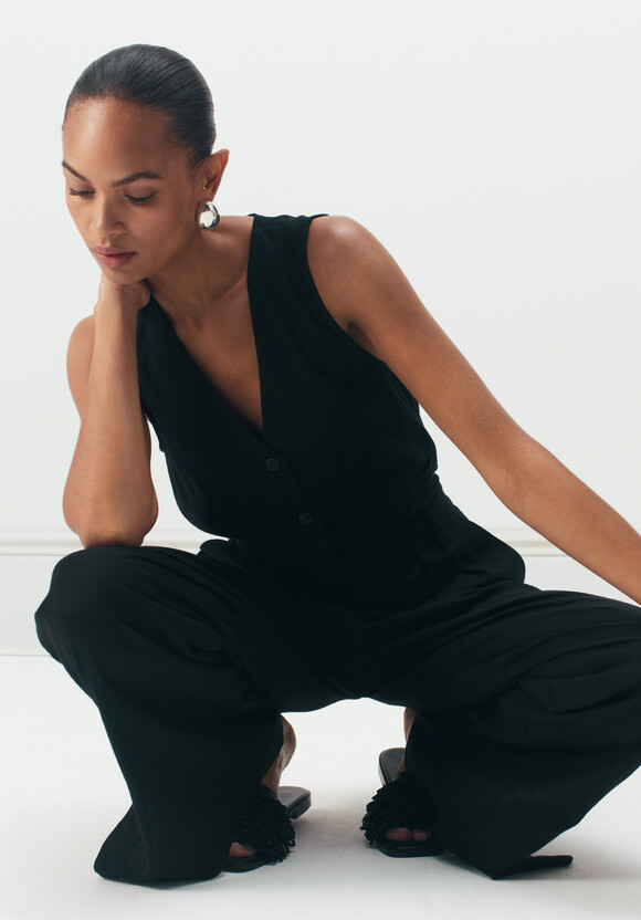 Linen Blend Waistcoat Jumpsuit