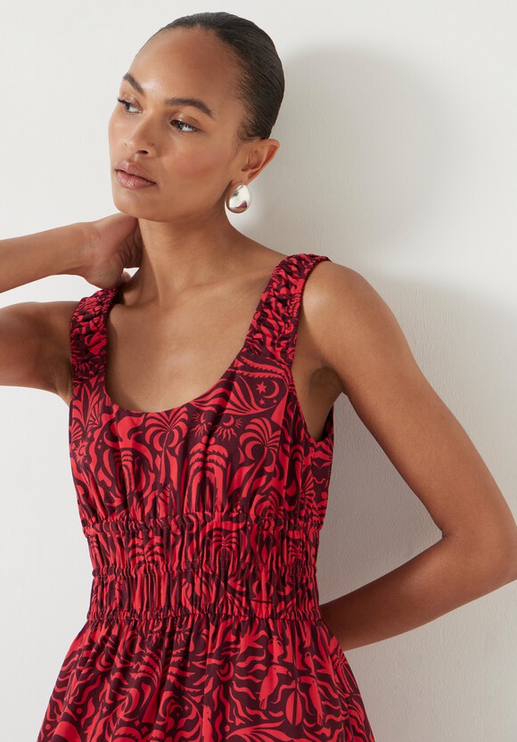 Air Flow Gathered Straps Midi Dress