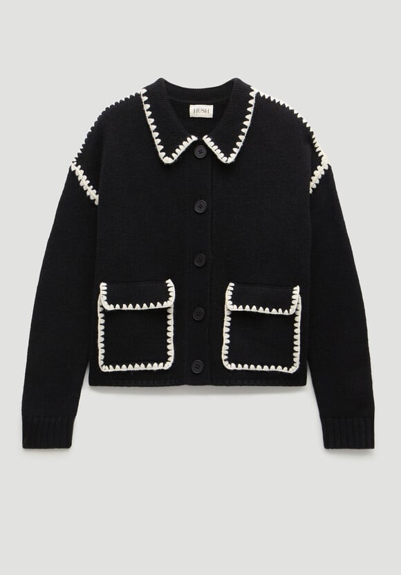 Wool Blend Whipstitch Trim Shirt Jacket