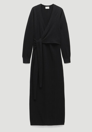 Merino V-Neck Tie Detail Dress