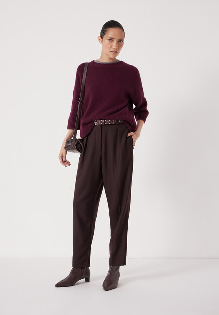 Tapered Leg Wool Blend Trousers