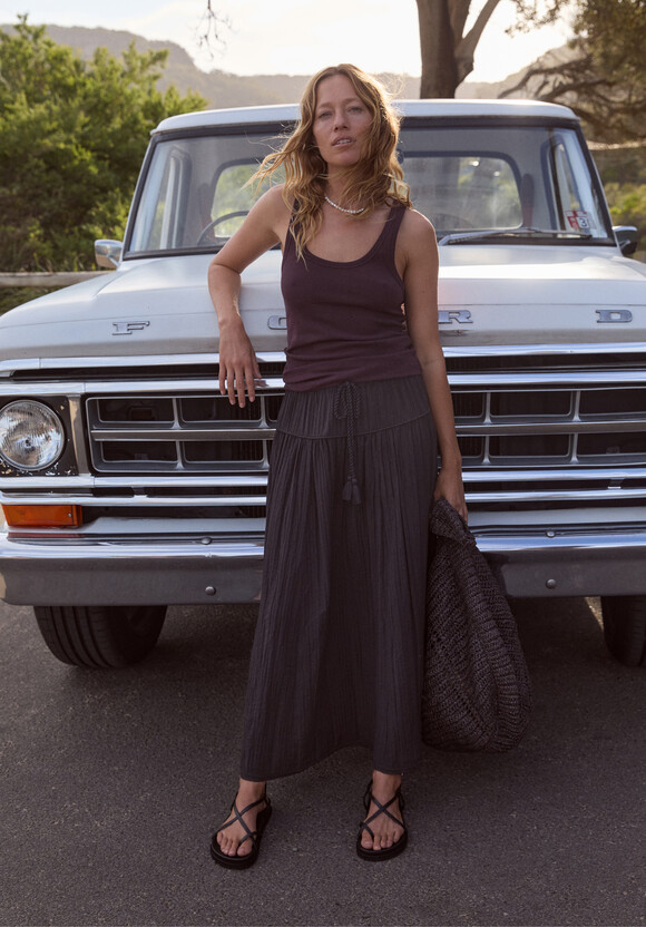 Gathered Detail Midi Skirt