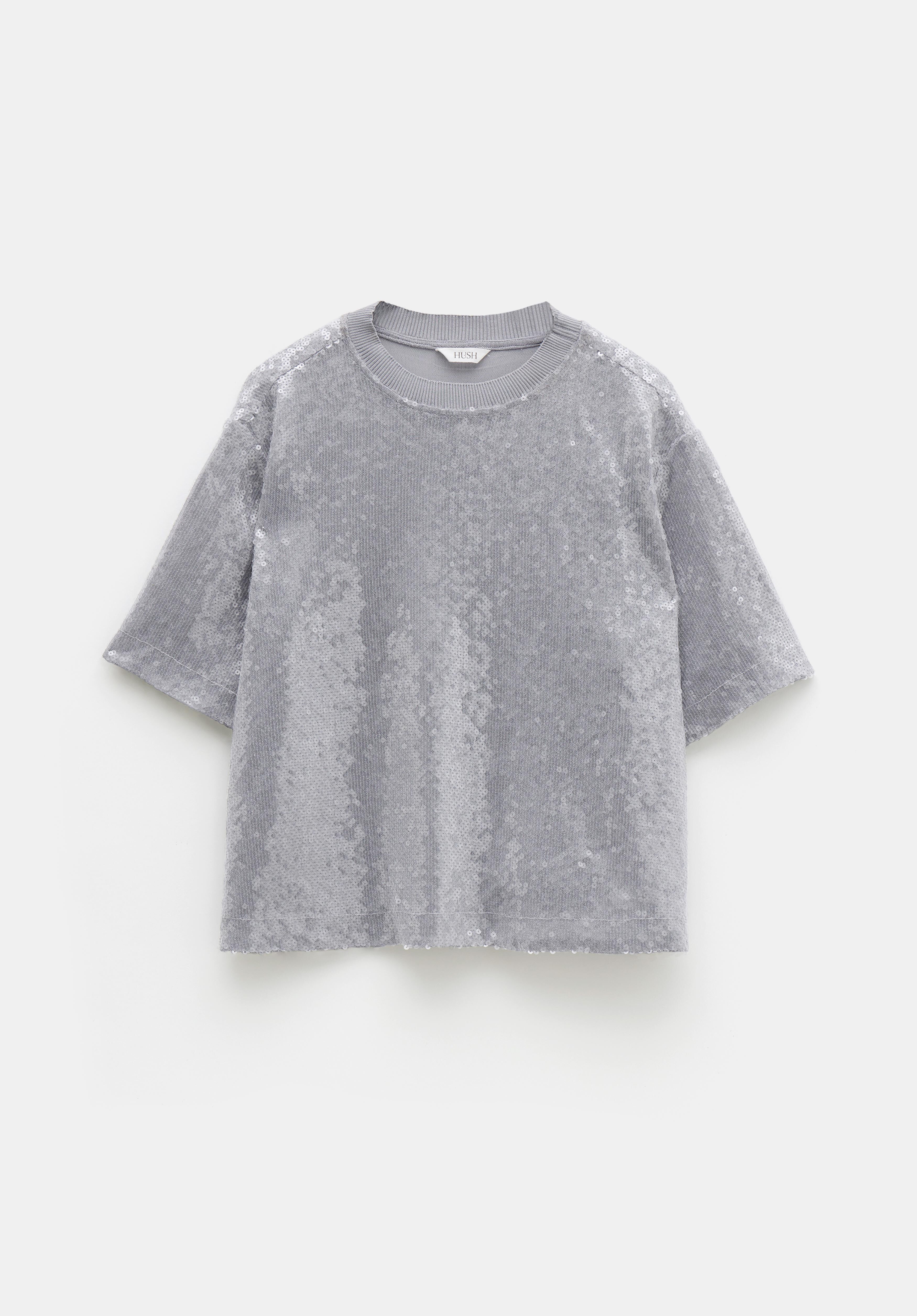 【CPGN STUDIO】Holly Break Embroidery Short Sleeve T-shirt Holly Sequin T-Shirt | Grey | hush