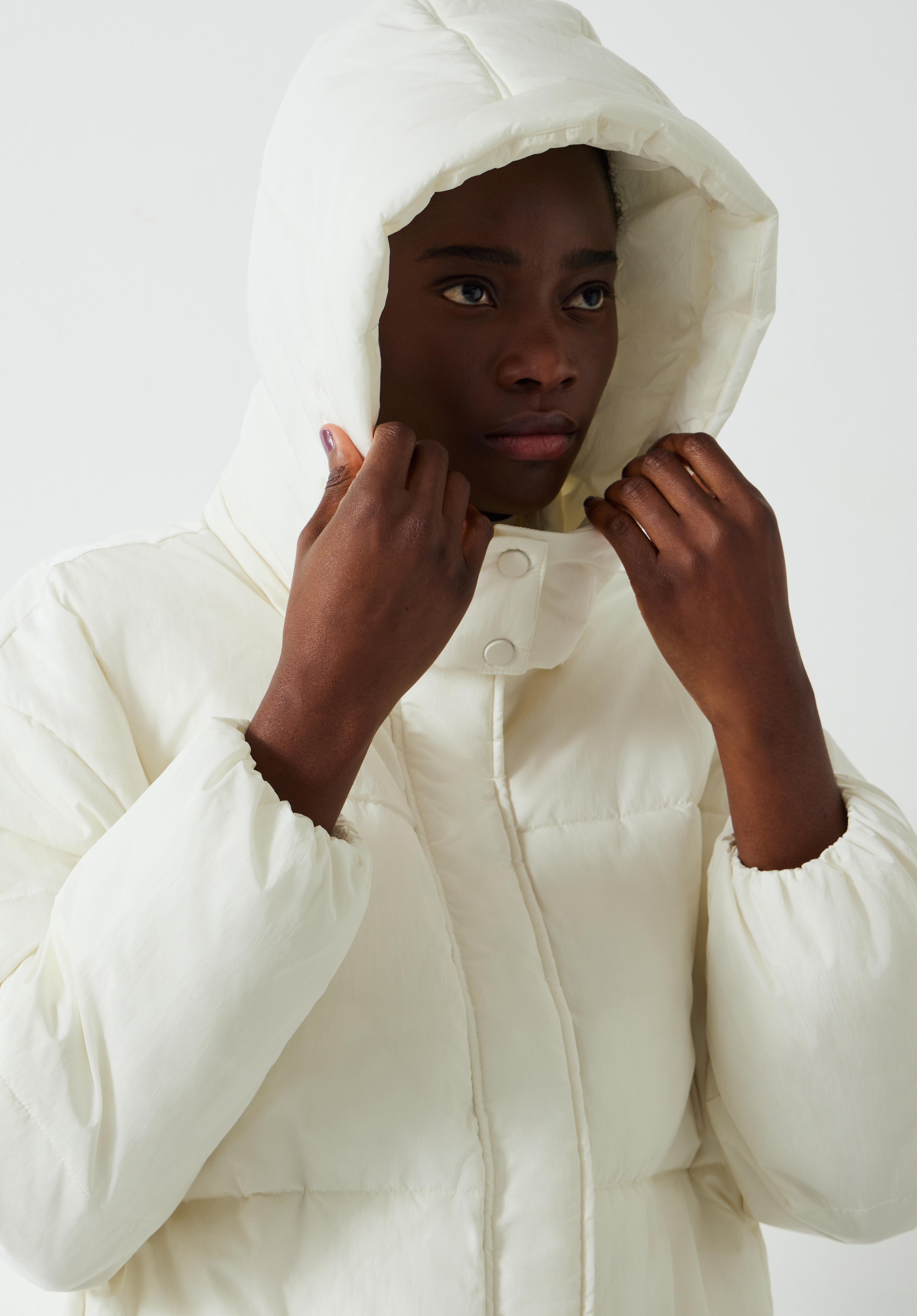 Women's short puffer jacket with fur hood sale