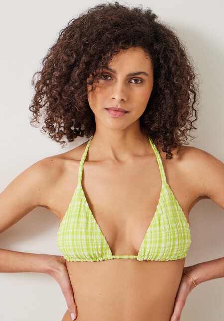 Tilly Check Triangle Crinkle Bikini Top