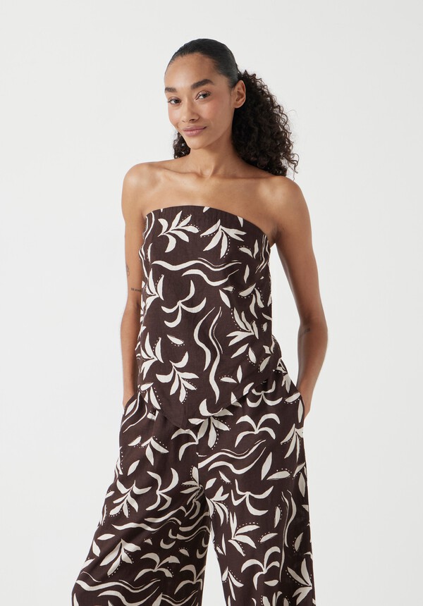 Printed Linen Blend Bandeau Top