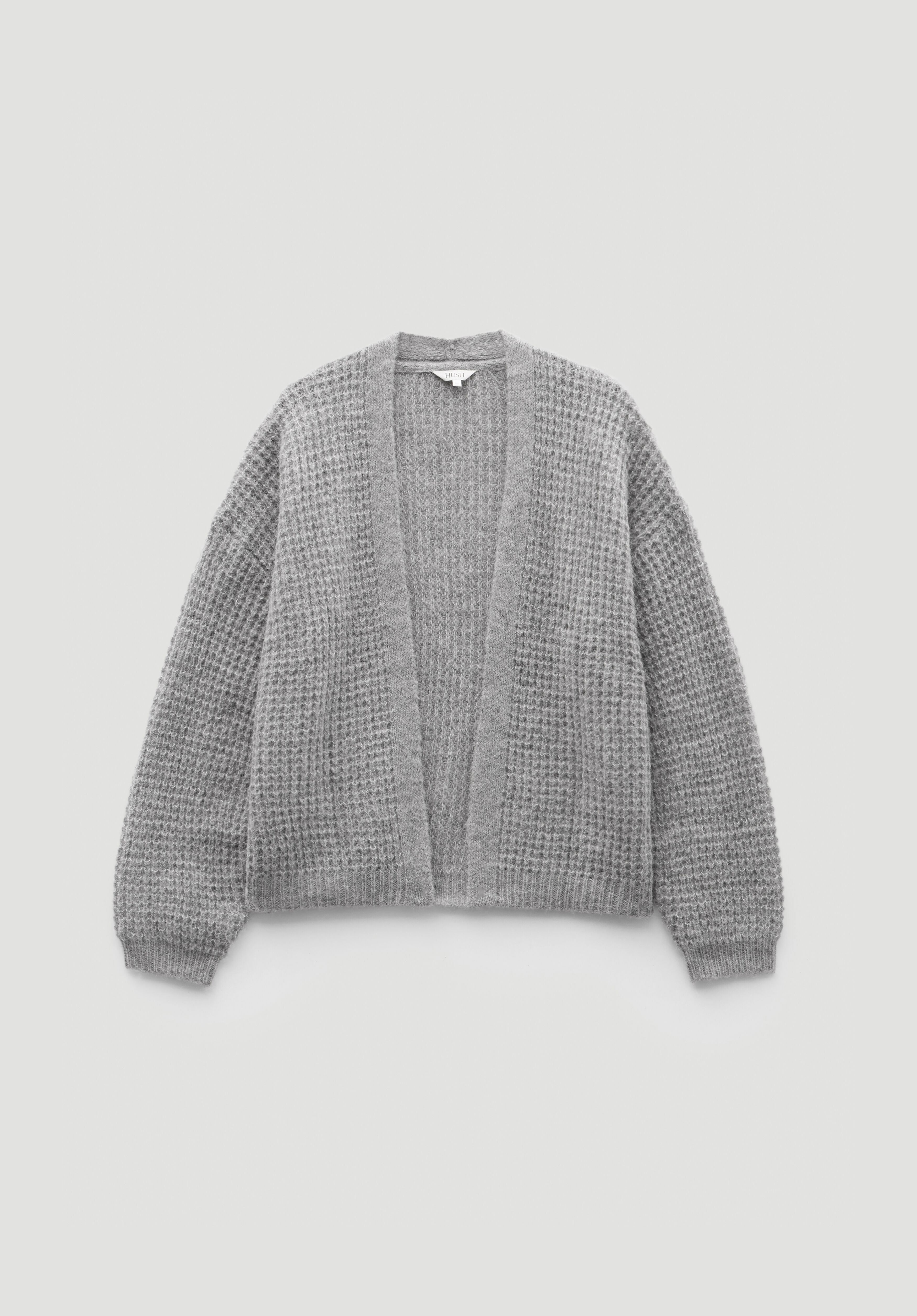 Waffle Stitch Wool Blend Edge to Edge Cardigan | Light Grey