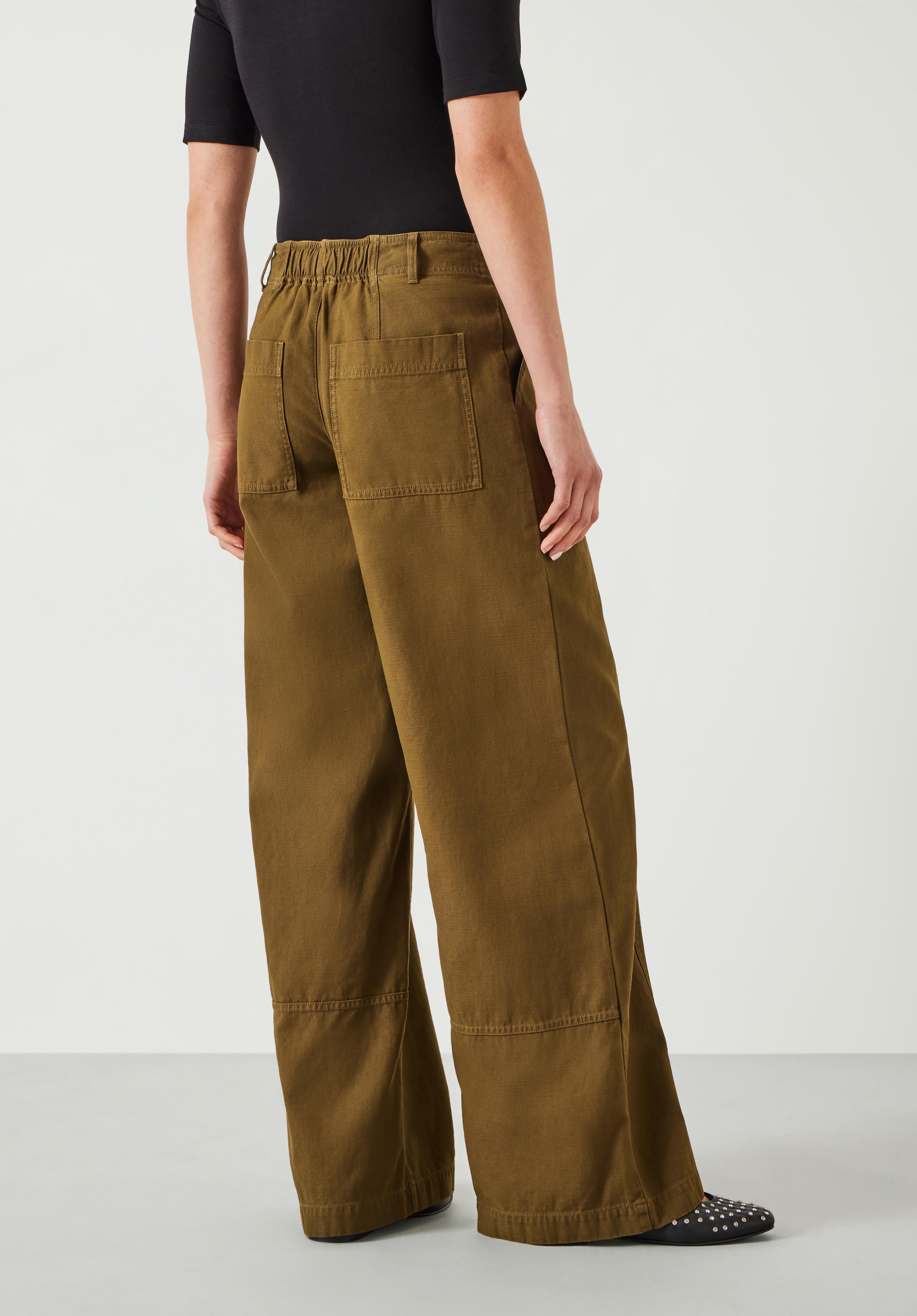 Khaki wide leg trousers clearance