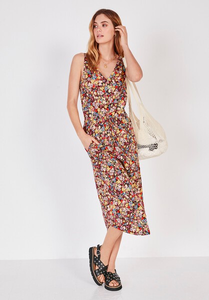V-Neck Cotton Jersey Midi Dress