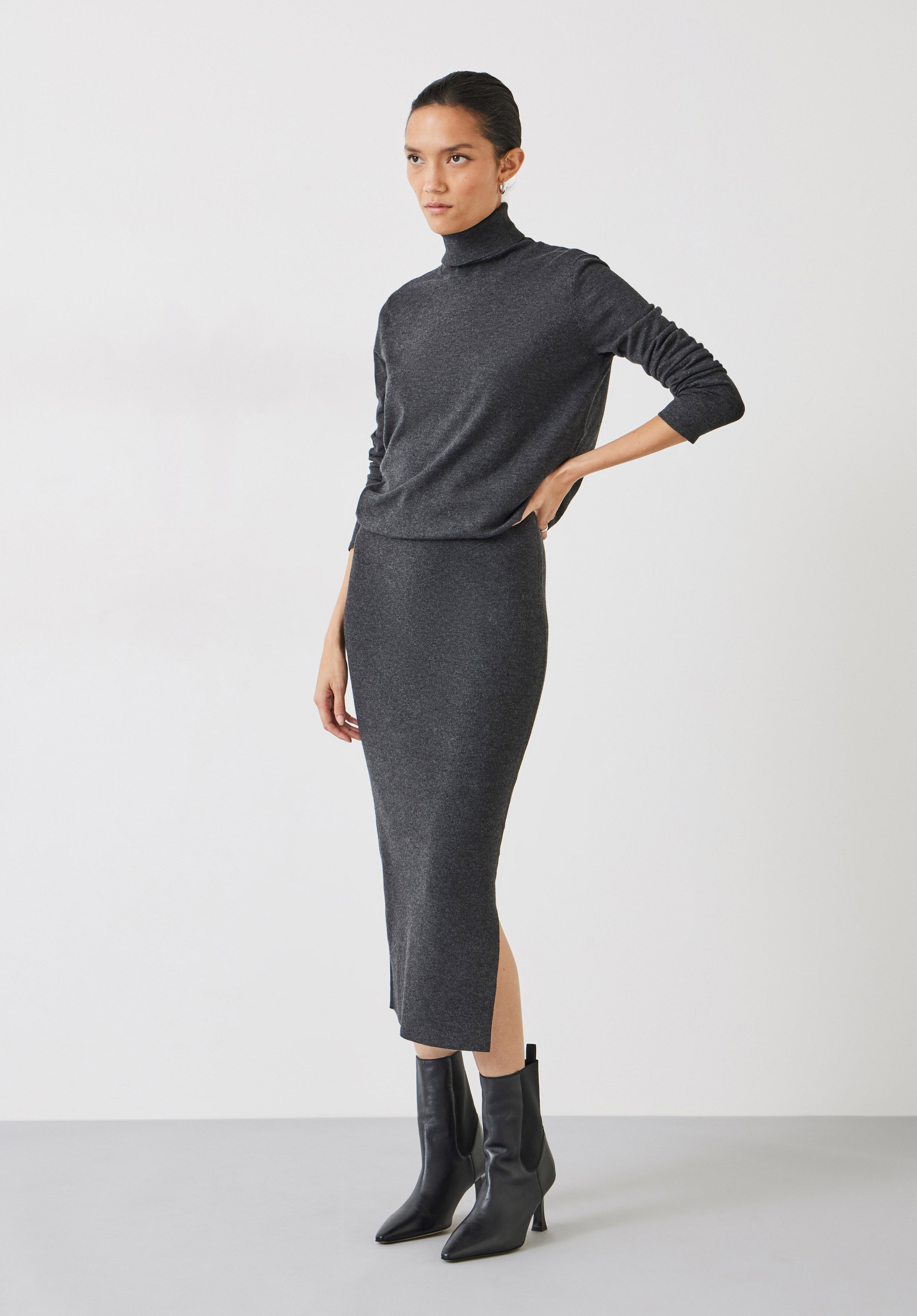 Grey roll neck dress top