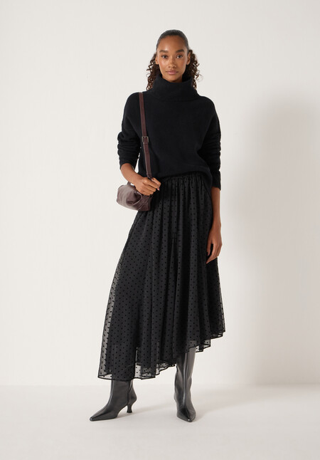 Asymmetrical Flocked Spot Skirt