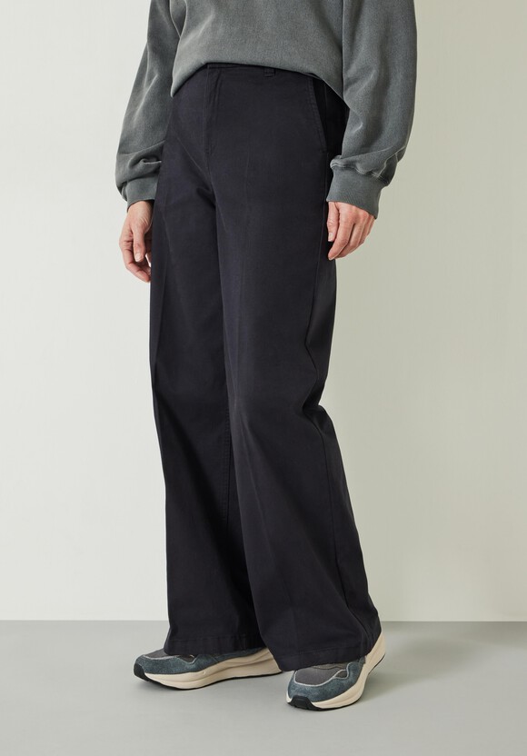 Camille Flat Front Cotton Trousers, Washed Black
