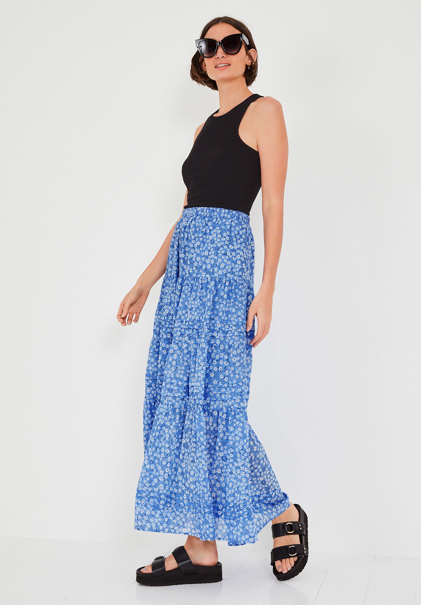 Nayala Tiered Maxi Skirt | Elastic