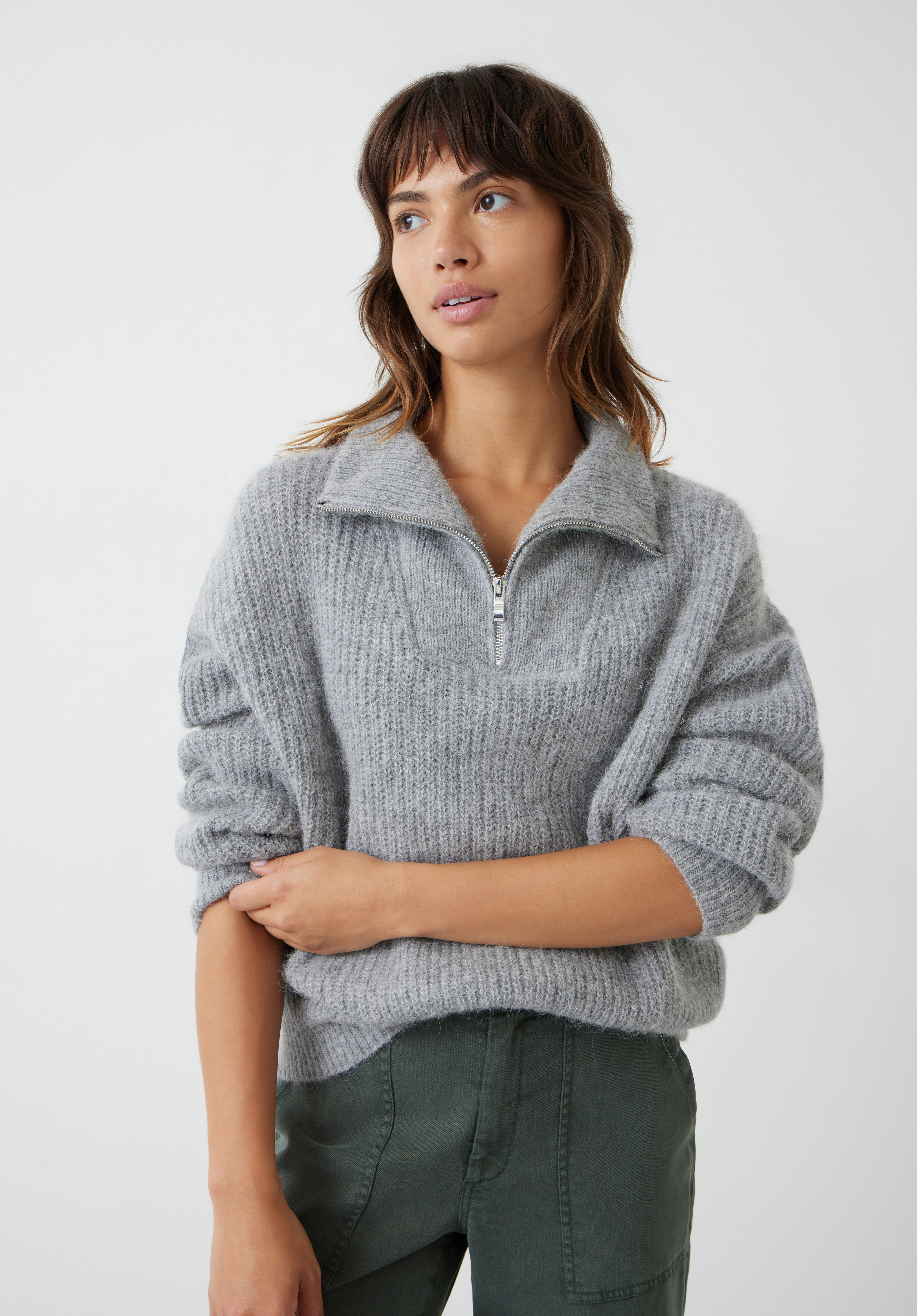 Dalia Half Zip Wool Blend Sweater | Mid Grey Marl | hush