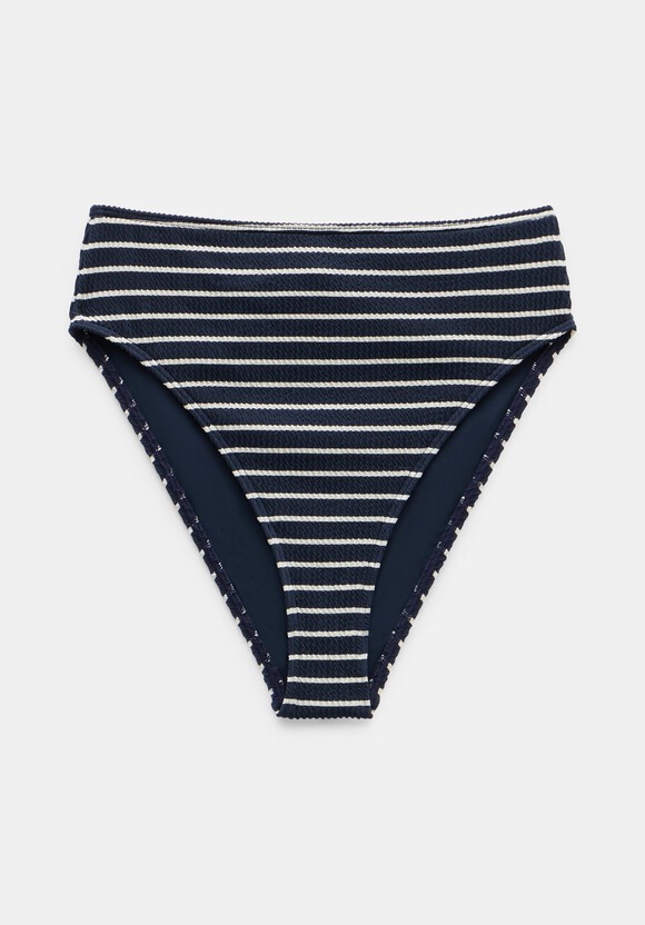 Harper High Waisted Stripe Rib Bikini Bottoms | Navy/White Stripe | hush