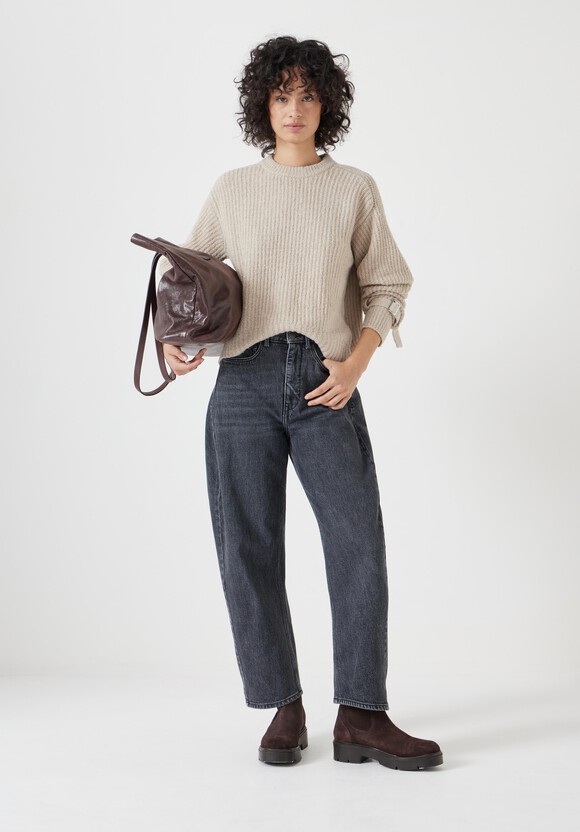 Tie and Buckle Detail Textured Knitted Jumper