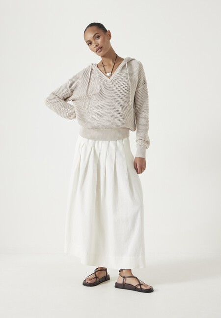 Open Stitch V Neck Hoodie