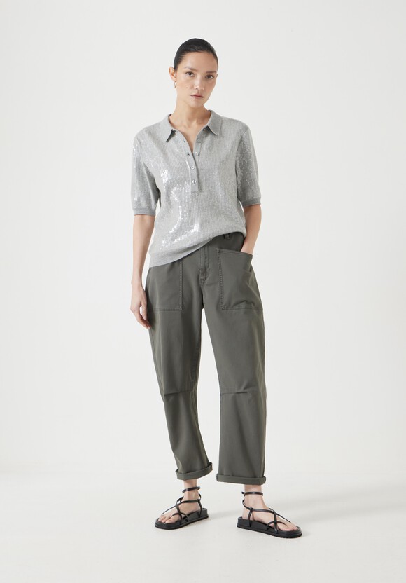 Clear Sequin Knitted Polo Top