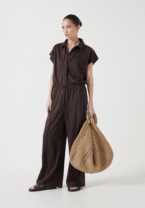 Short Sleeve Wide Leg Jersey Jumpsuit
