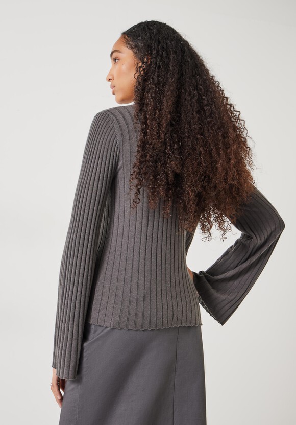 Zelda Fluted Sleeve Rib Wool Blend Jumper