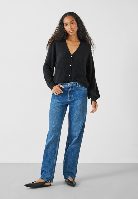 Cosmo Fluffy Wool Blend Ribbed Cardigan