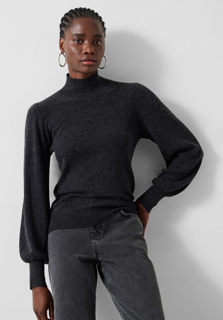 Ribbed Sleeve Roll Neck Jumper