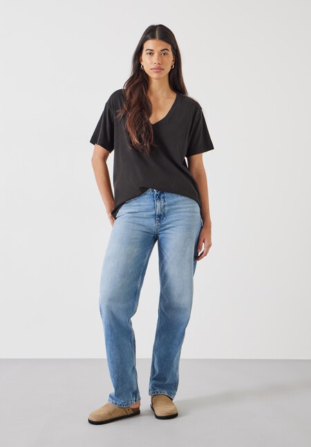 Linen Blend Deep V T-Shirt