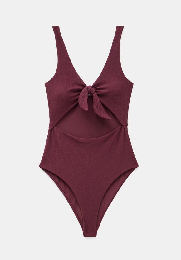 Tie Front Texture Swimsuit