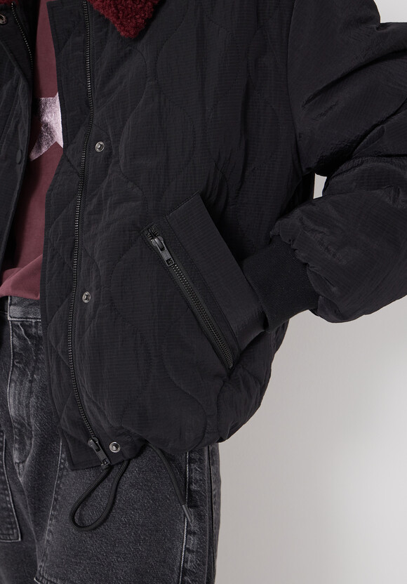 Teddy Collar Quilted Bomber