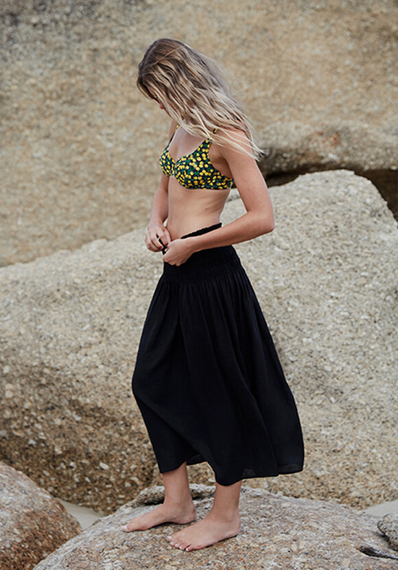 Shirred Midi Skirt