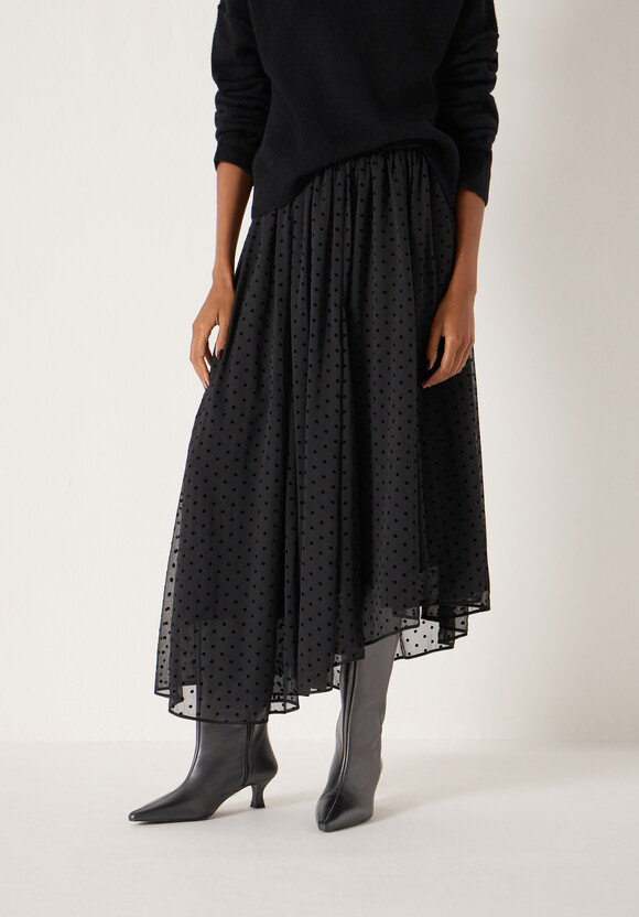 Asymmetrical Flocked Spot Skirt