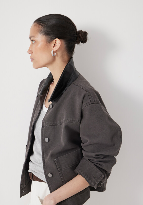 Leather Collar Cropped Jacket