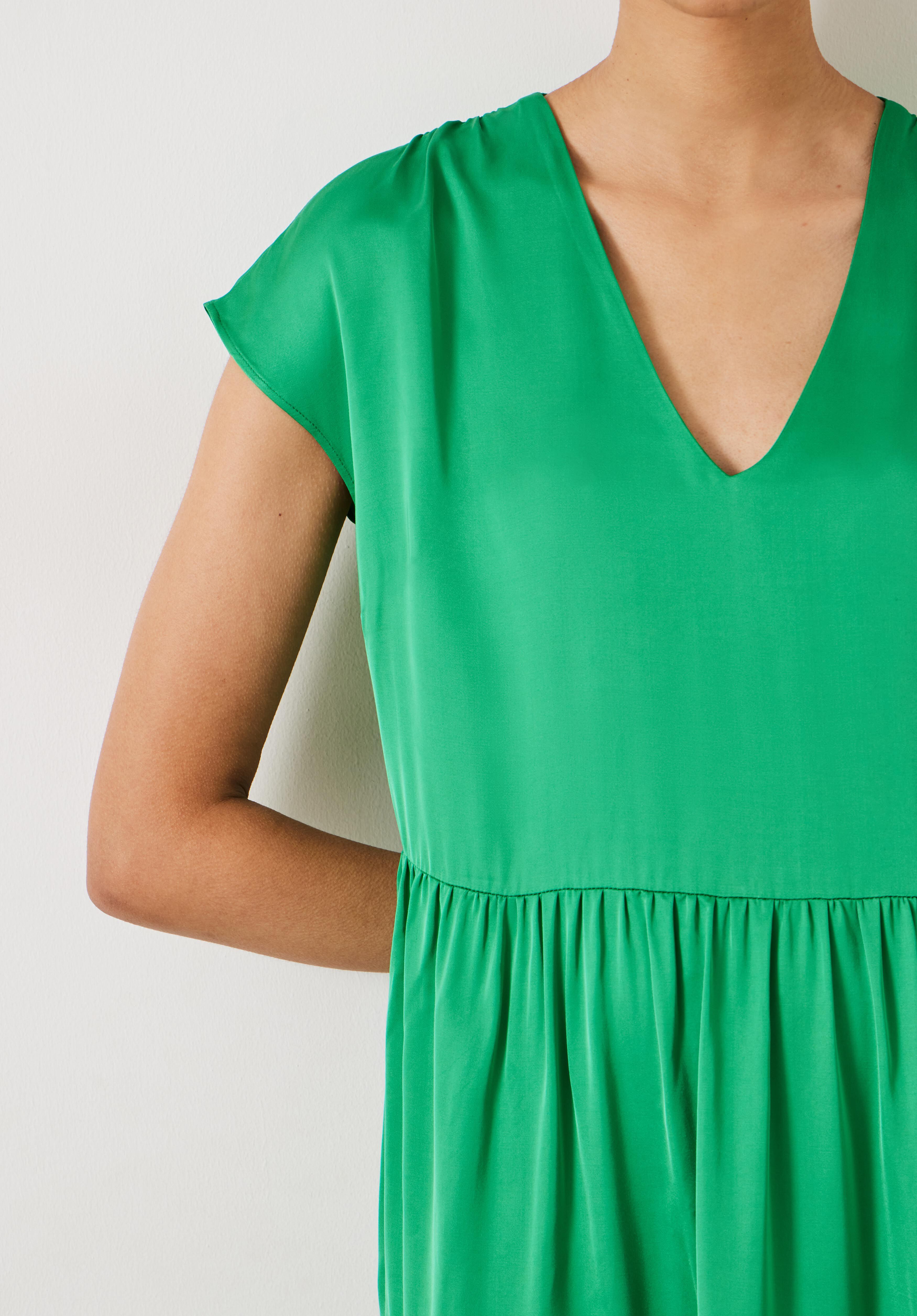 Lily Oversized Satin Gathers Mini Dress Green hush