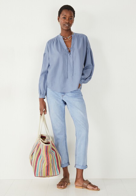 Tallulah Lace Up Linen Blouse