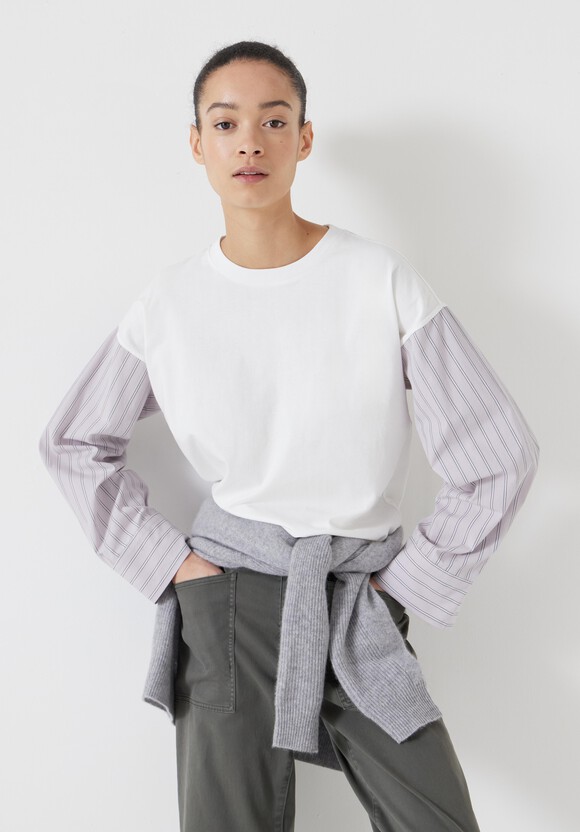 Woven Mix Long Sleeve T-Shirt