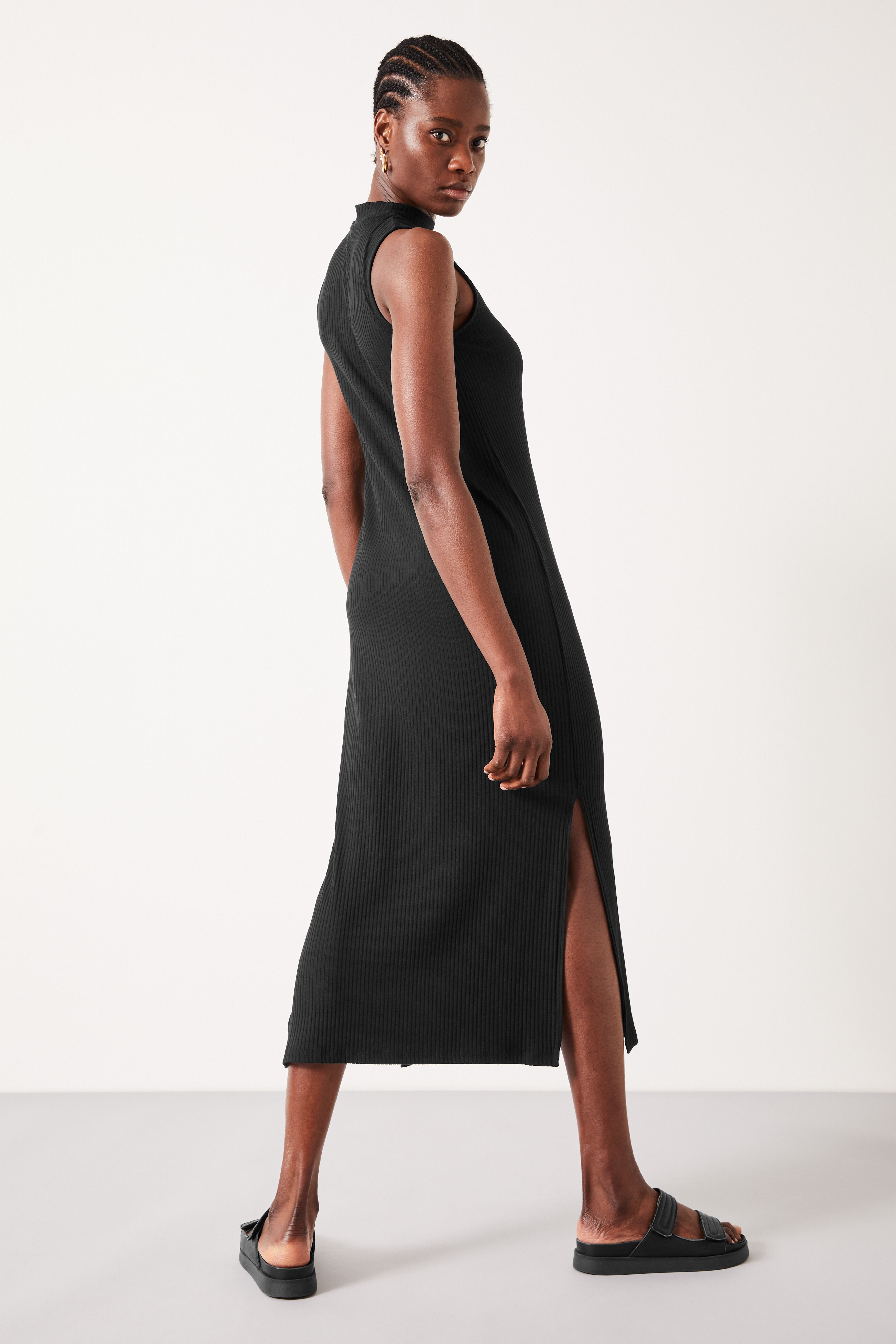 Alexis Ribbed Jersey Midi Dress Black hush