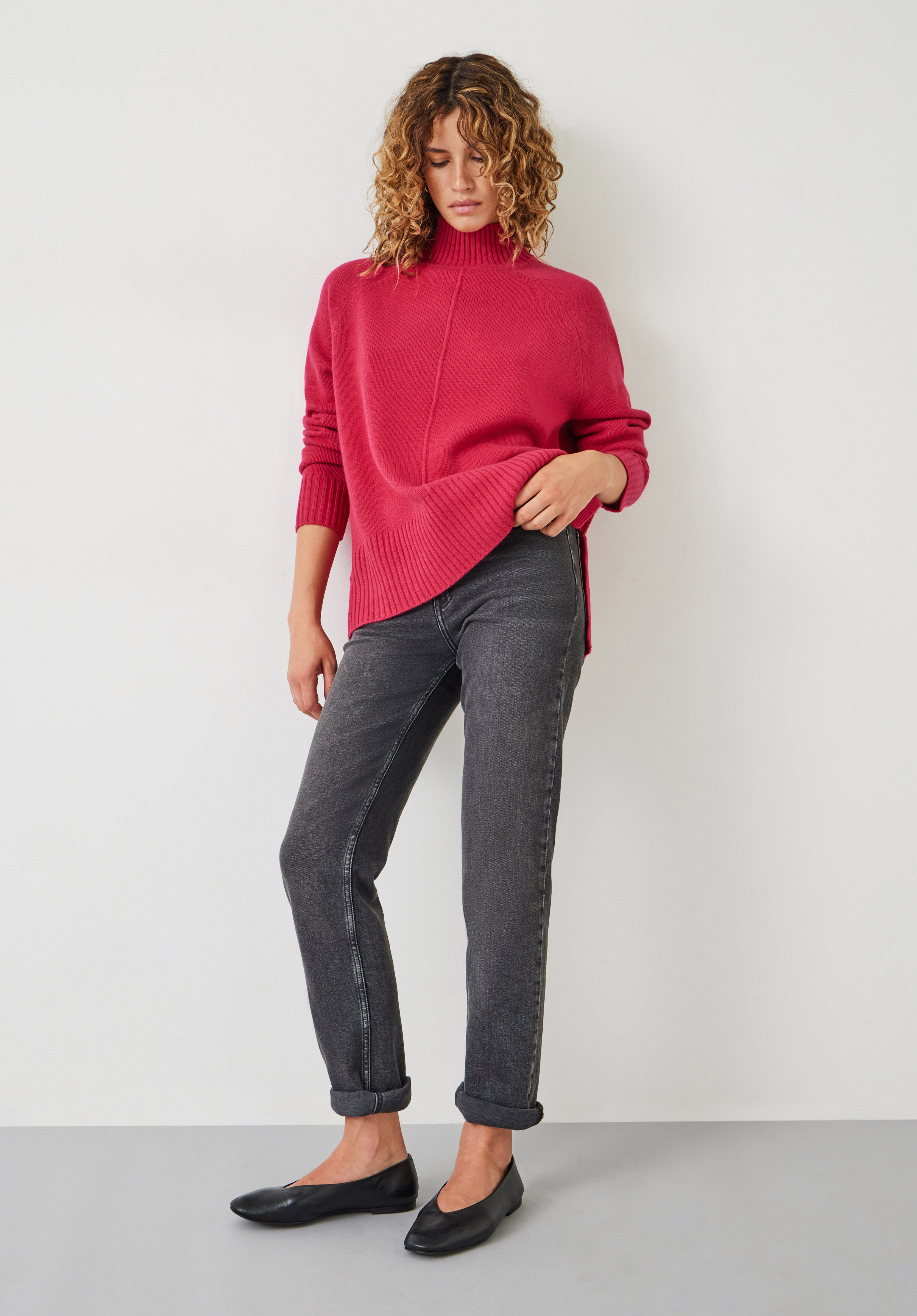 Lacy Seam Detail Jumper Cerise Pink hush