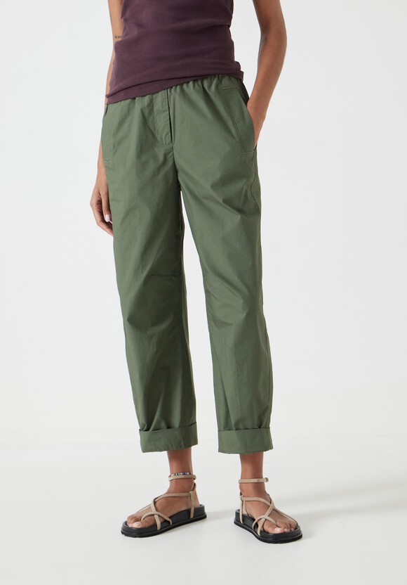 Jack Barrel Leg Pull On Lightweight Cotton Trousers