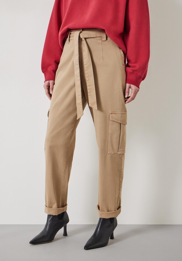 High Waist Belted Trousers, Soft Brown