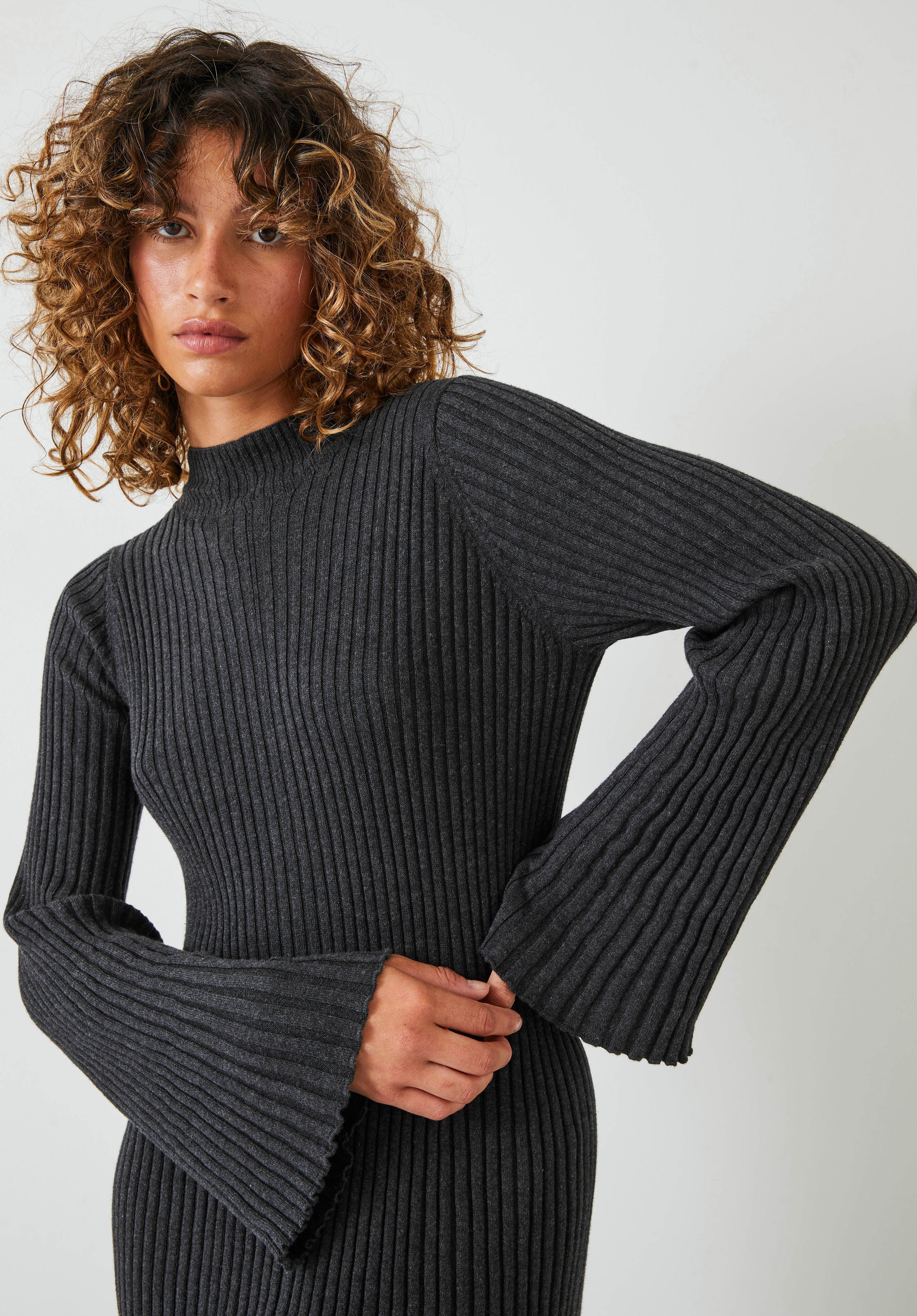Karo Ribbed Sweater Dress Charcoal Marl hush
