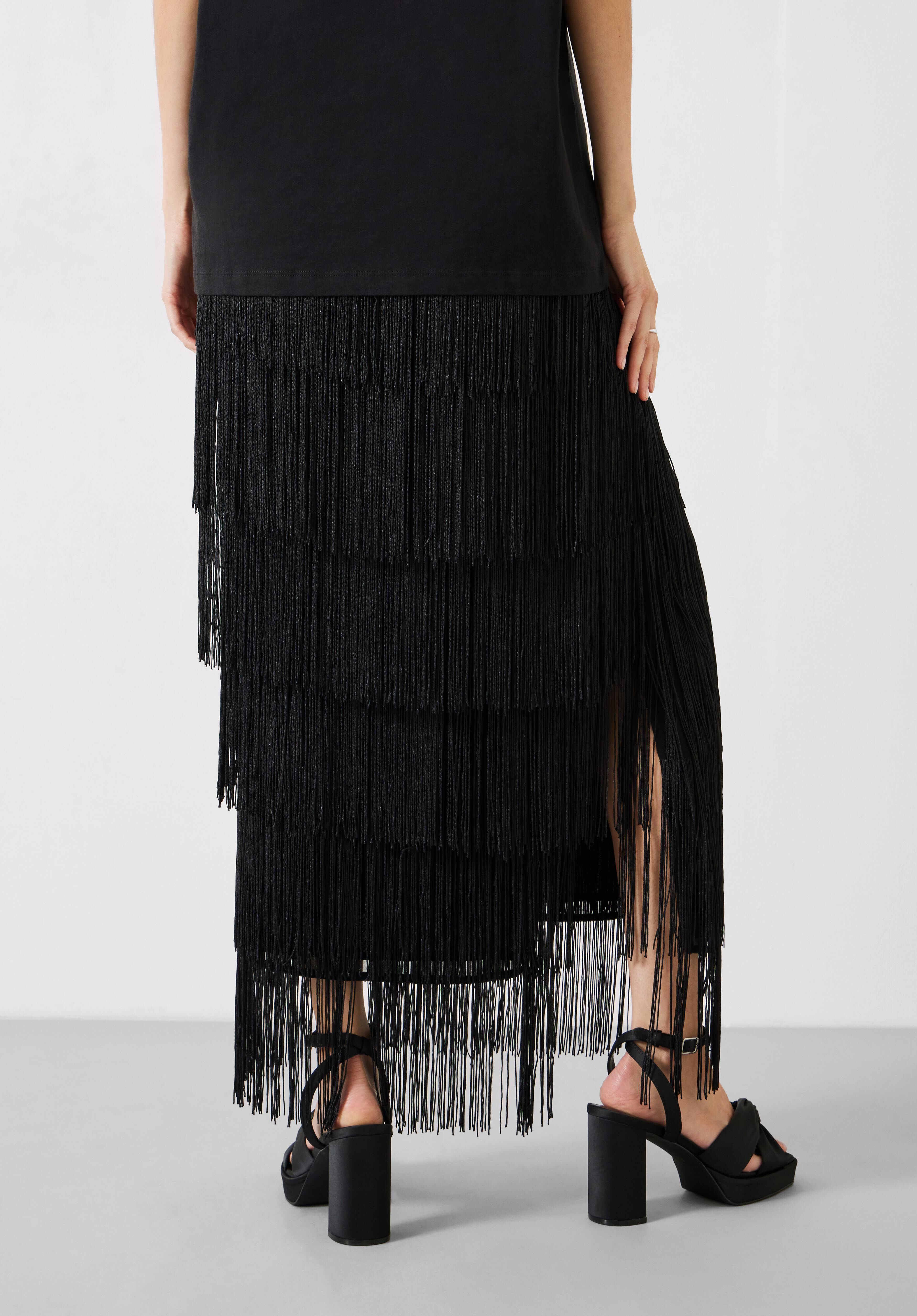 Hailey Fringe Maxi Skirt | Black | hush