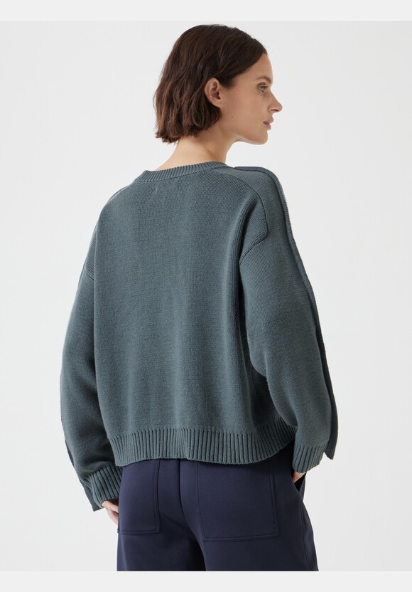 Popper Sleeve Crew Knitted Jumper