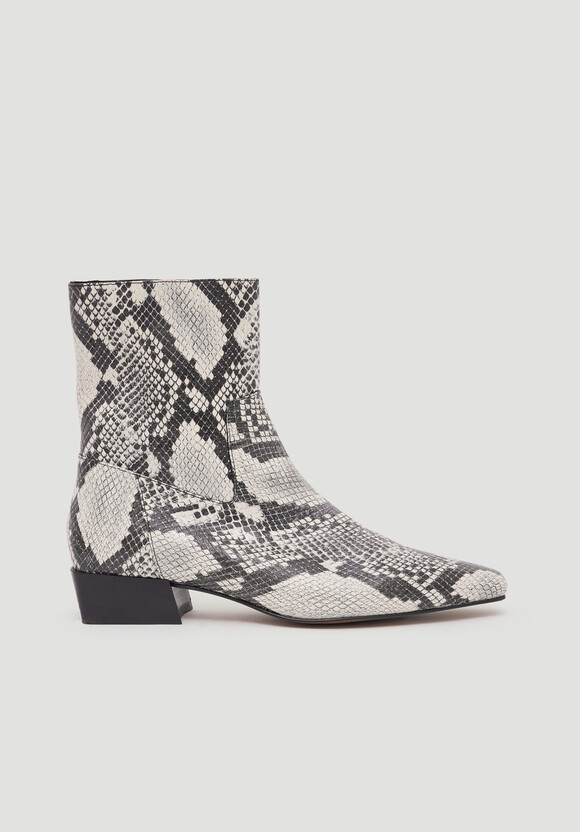 Leather Snake Print Square Boots