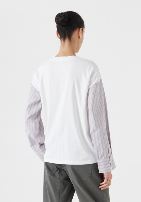 Woven Mix Long Sleeve T-Shirt
