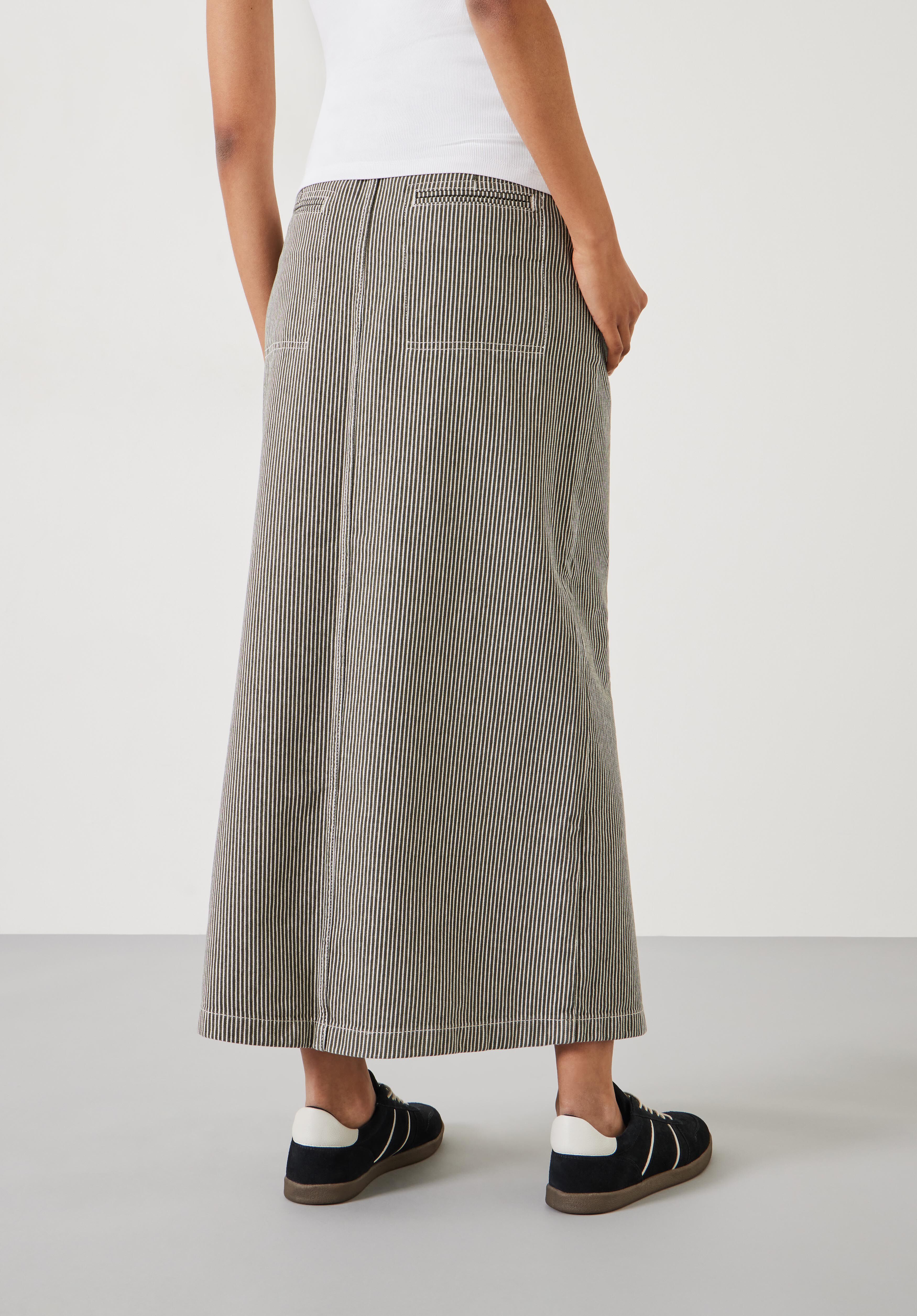Amalia Stripe Denim Maxi Skirt Dark Olive hush