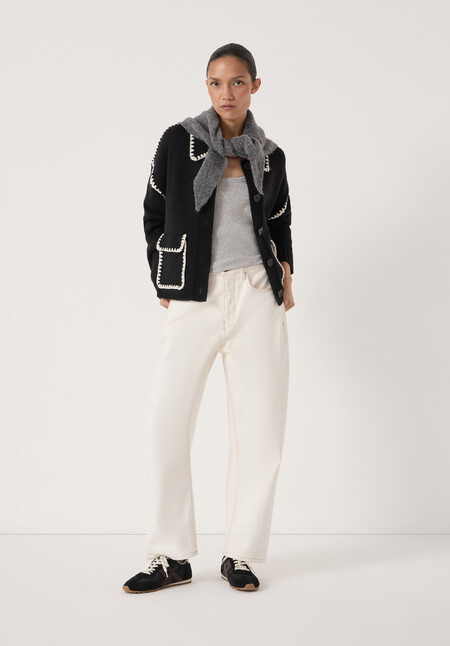 Wool Blend Whipstitch Trim Shirt Jacket